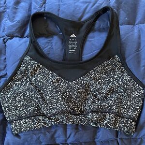adidas Women's Black and White Speckled Sports Bra